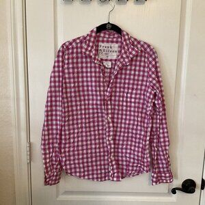 Frank & Eileen Barry Tailored Button Up Shirt Pink White Check Medium Cotton